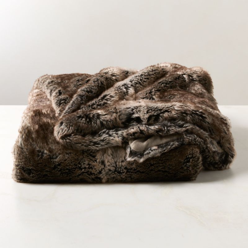 View Dorian Brown Faux Fur Throw Blanket 48"x80" details