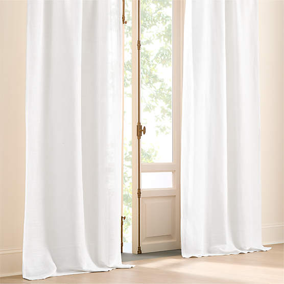 Lua White Open Weave EUROPEAN FLAX™-Certified Linen and Viscose Window Curtain Panel 48"x84"