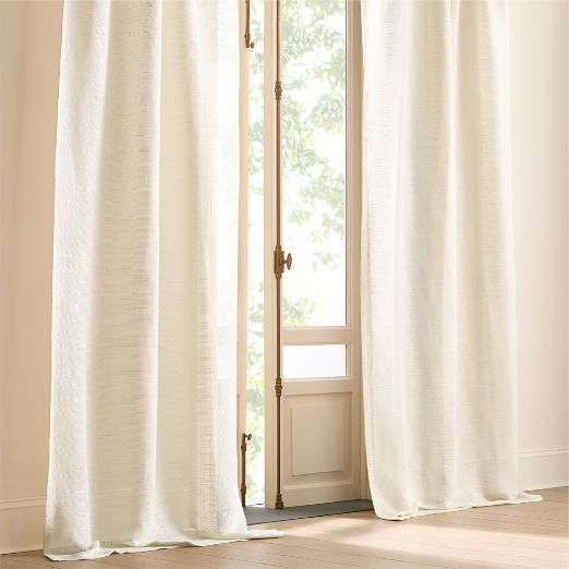 Lua Warm White Open Weave EUROPEAN FLAX™-Certified Linen and Viscose Window Curtain Panel 48"x84"