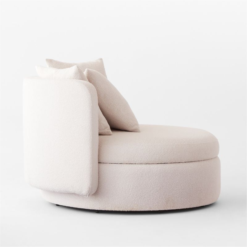 Lucie White Boucle Upholstered Outdoor Swivel Lounge Chair with Storage - image 3 of 7