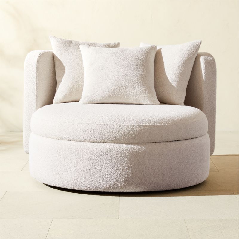 Lucie White Boucle Upholstered Outdoor Swivel Lounge Chair with Storage - image 0 of 7