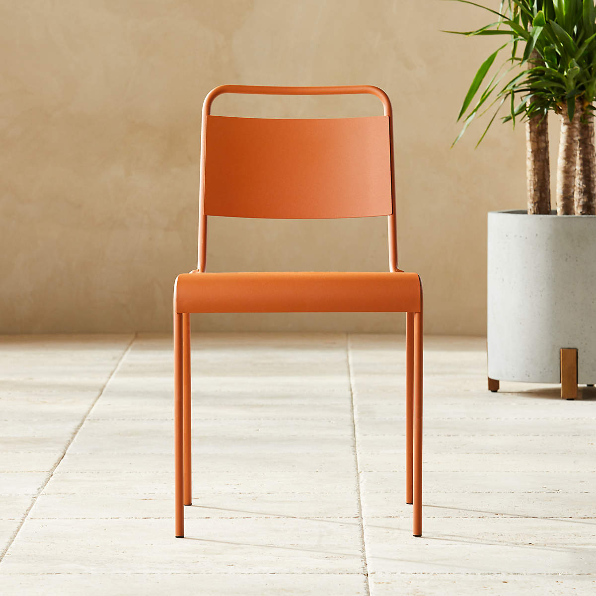 Lucinda Terracotta Modern Outdoor Stacking Chair + Reviews CB2 Canada