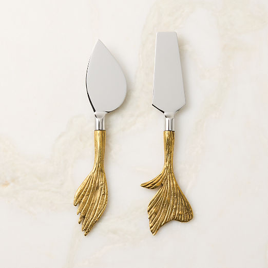 Lula Stainless Steel and Brass Cheese Knives Set of 2