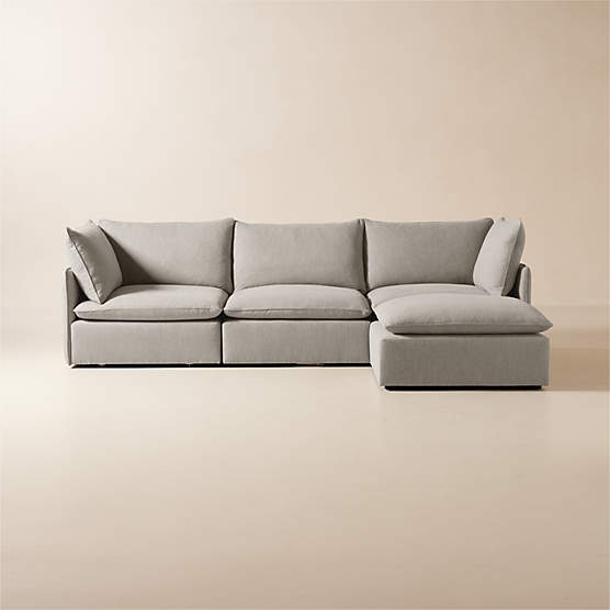 Lumis 4-Piece Modular Grey Performance Fabric Deep Depth Sectional Sofa