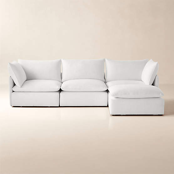 Lumis 4-Piece Modular Snow White Performance Fabric Deep Depth Sectional Sofa