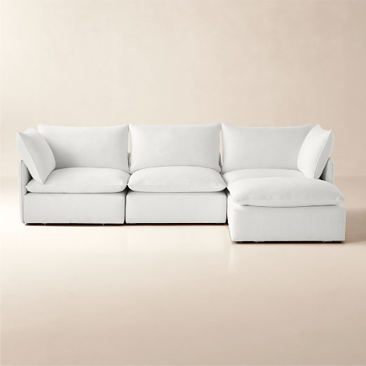 Lumis 4-Piece Modular Snow White Performance Fabric Deep Depth Sectional Sofa
