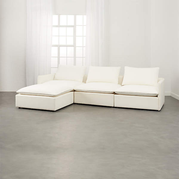 Lumin White Linen 4 Piece Sectional, White Cloth Sectional Sofa