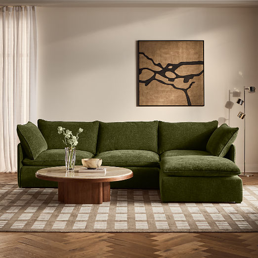 Lumis 4-Piece Modular Green Performance Fabric Deep Depth Sectional Sofa