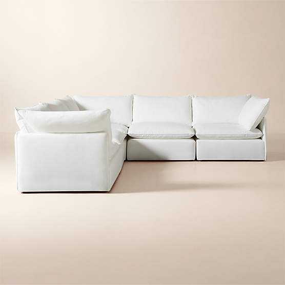 Lumis 5-Piece Modular L-Shaped White Performance Fabric Deep Depth Sectional Sofa