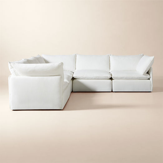 Lumis 5-Piece Modular L-Shaped White Performance Fabric Deep Depth Sectional Sofa