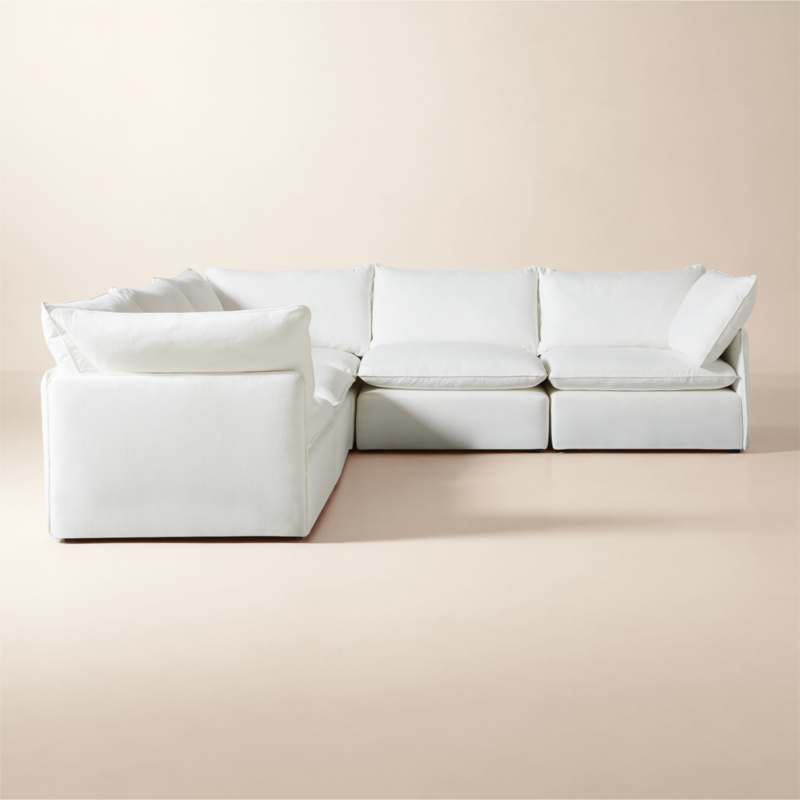 Lumis 5-Piece Modular L-Shaped White Performance Fabric Deep Depth Sectional Sofa - image 0 of 12