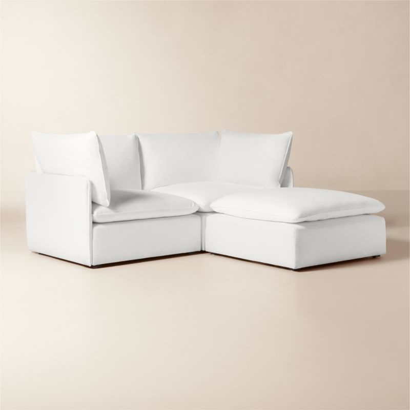 Lumis 3-Piece White Performance Fabric Deep Depth Sectional Sofa with Ottoman - image 1 of 7