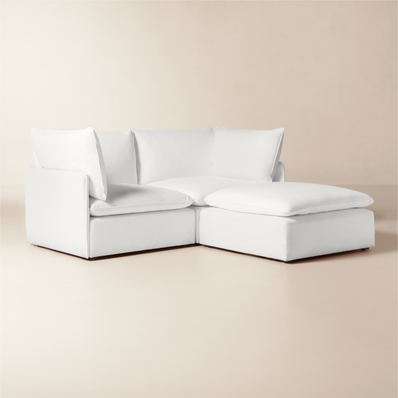Lumis 3-Piece White Performance Fabric Deep Depth Sectional Sofa with Ottoman - image 2 of 8