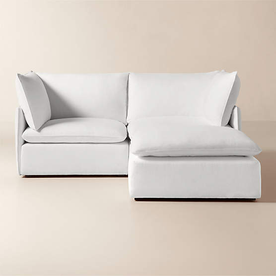 Lumis 3-Piece White Performance Fabric Deep Depth Sectional Sofa with Ottoman