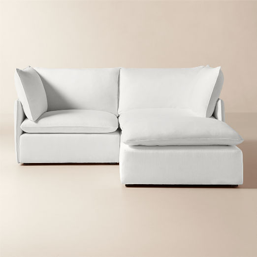 Lumis 3-Piece White Performance Fabric Deep Depth Sectional Sofa with Ottoman