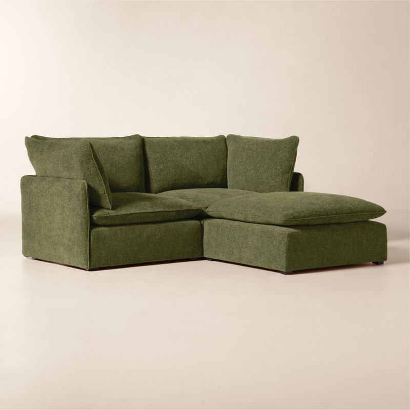 Lumis 3-Piece Green Performance Fabric Deep Depth Sectional Sofa with Ottoman - image 1 of 7