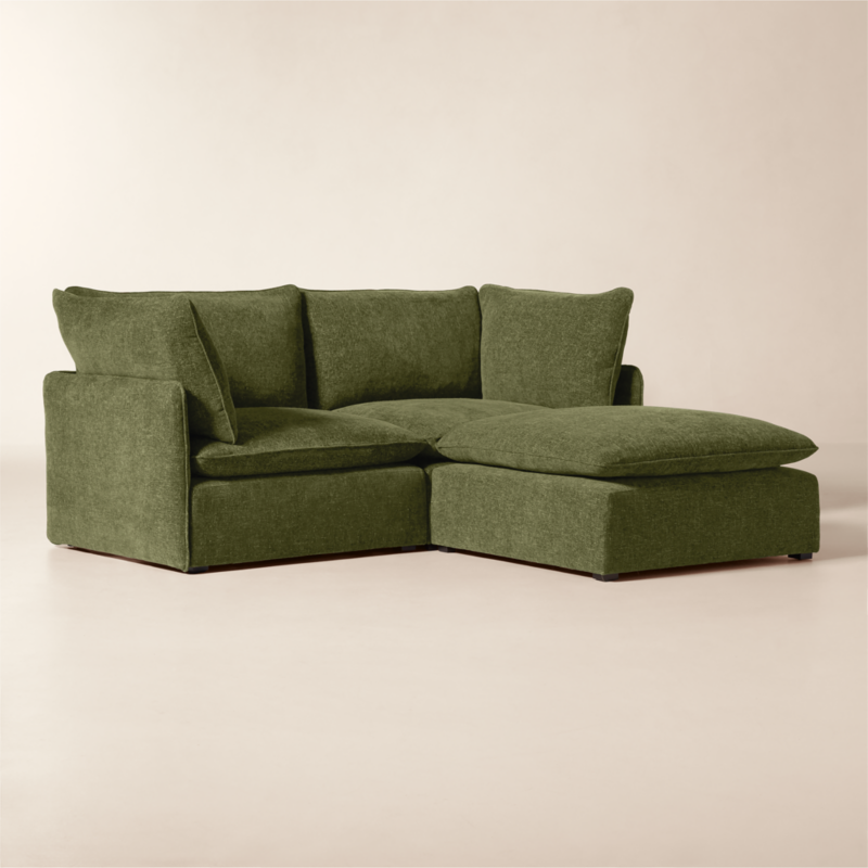 Lumis 3-Piece Green Performance Fabric Deep Depth Sectional Sofa with Ottoman - image 3 of 9