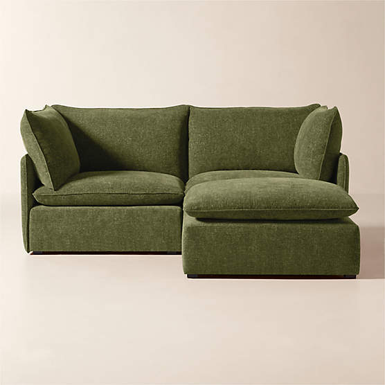 Lumis 3-Piece Green Performance Fabric Deep Depth Sectional Sofa with Ottoman
