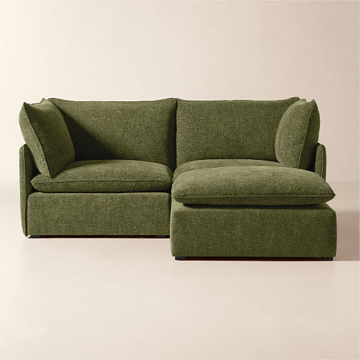 Lumis 3-Piece Green Performance Fabric Deep Depth Sectional Sofa with Ottoman