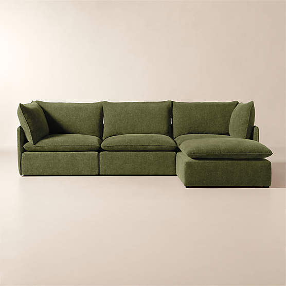 Lumis 4-Piece Modular Green Performance Fabric Deep Depth Sectional Sofa