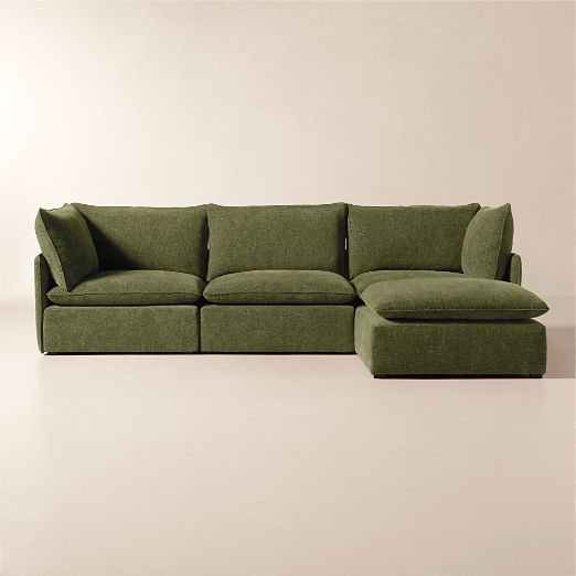 Lumis 4-Piece Modular Green Performance Fabric Deep Depth Sectional Sofa