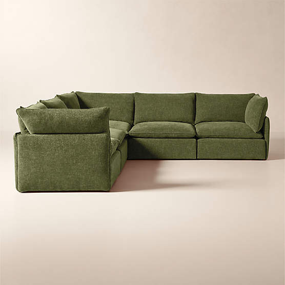 Lumis 5-Piece Modular L-Shaped Green Performance Fabric Deep Depth Sectional Sofa