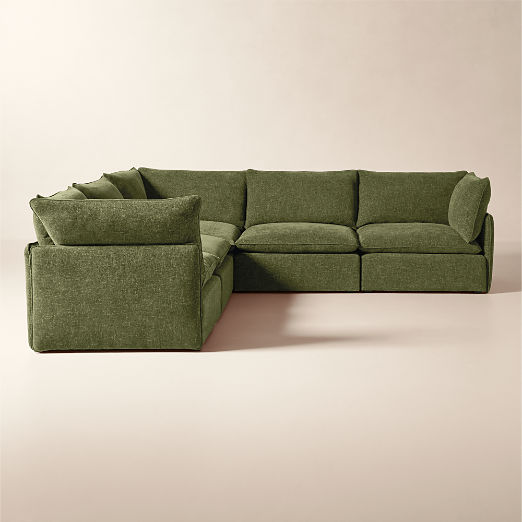 Lumis 5-Piece Modular L-Shaped Green Performance Fabric Deep Depth Sectional Sofa