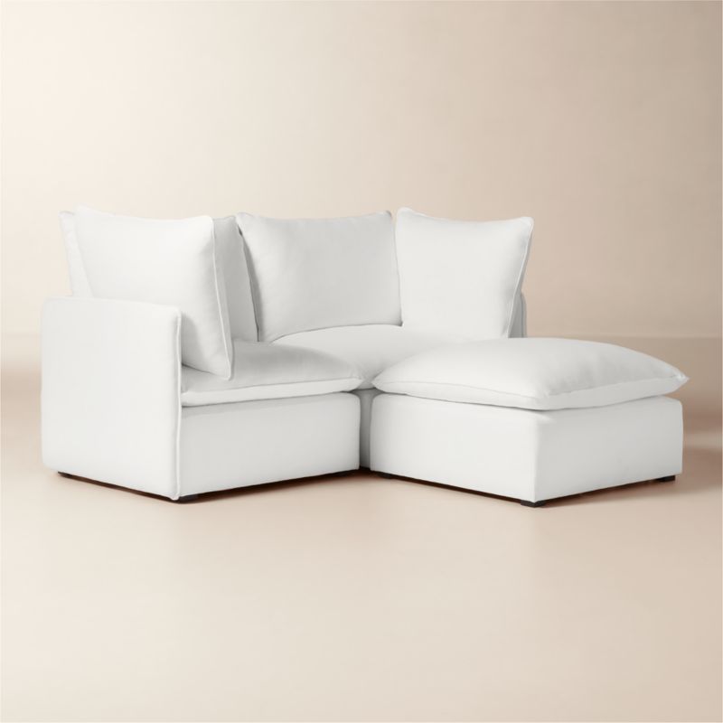 Lumis 3-Piece White Performance Fabric Standard Depth Sectional Sofa with Ottoman - image 1 of 7