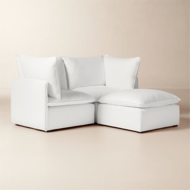 Lumis 3-Piece White Performance Fabric Standard Depth Sectional Sofa with Ottoman - image 2 of 8