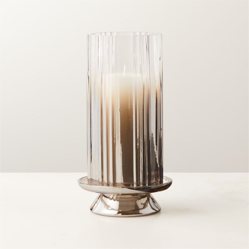 View Lustro Smoked Glass Hurricane Candle Holder Medium details