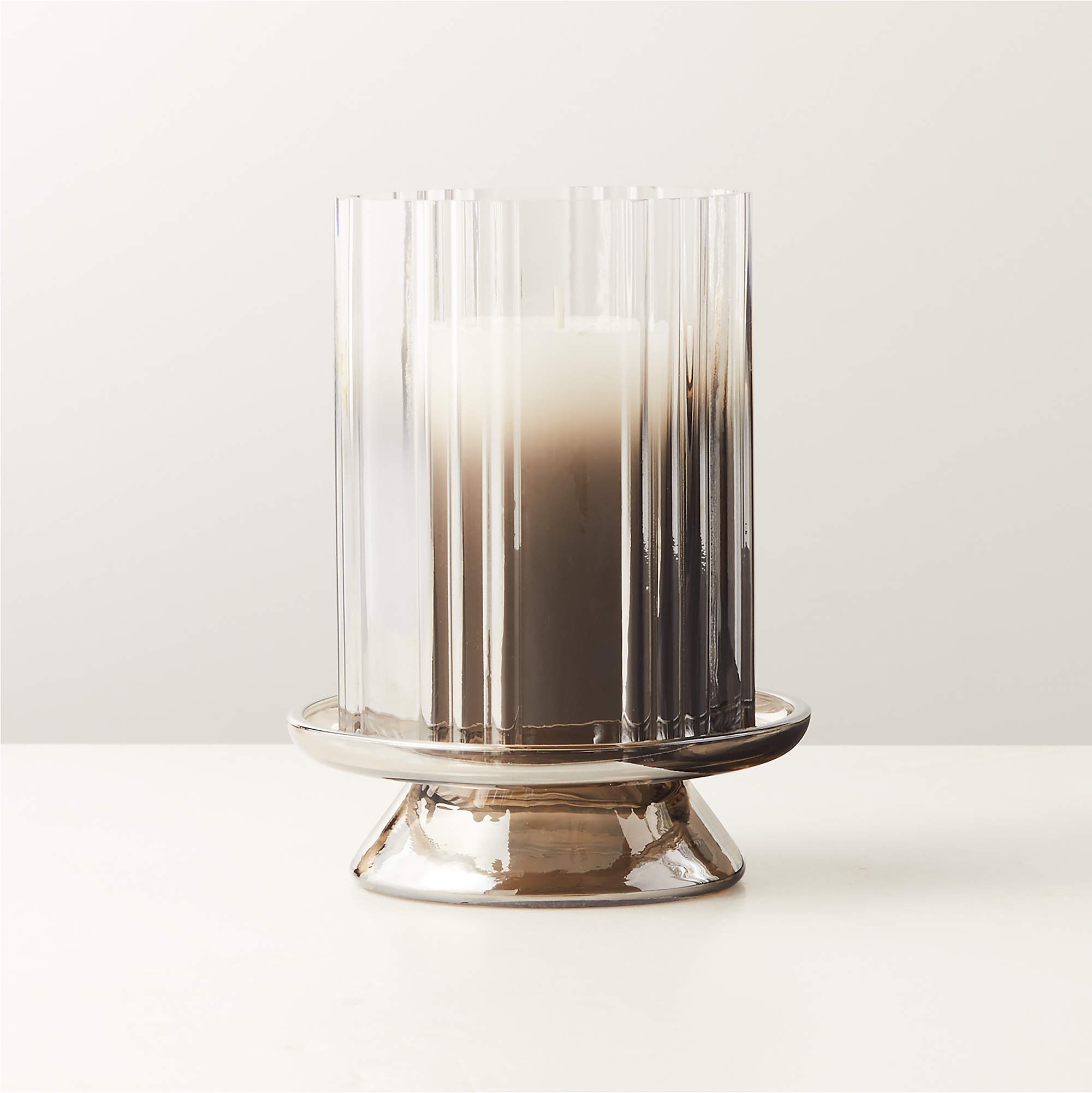 Lustro Smoked Modern Glass Hurricane Candle Holder Small + Reviews CB2