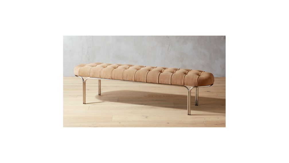 Luxey Tufted Suede Bench - Image 1 of 9