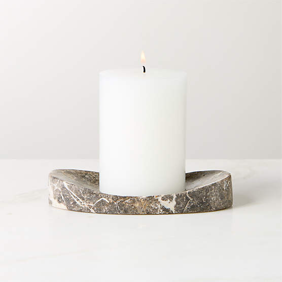 Lyle Grey Breccia Marble Pillar Candle Holder Plate