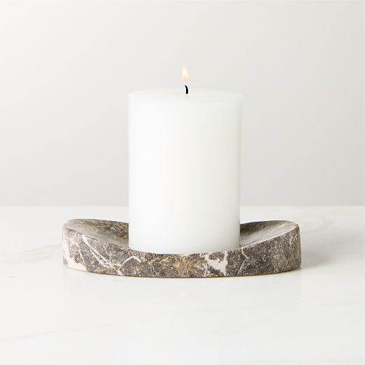 Lyle Grey Breccia Marble Pillar Candle Holder Plate