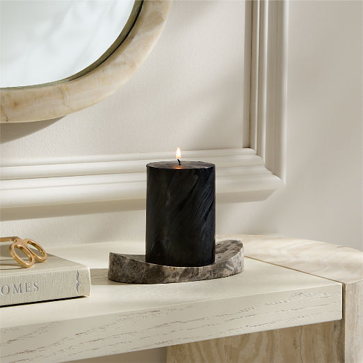Lyle Grey Breccia Marble Pillar Candle Holder Plate
