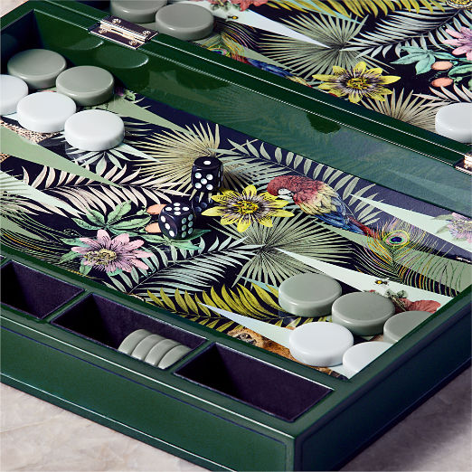 Palm Grove Green Leather Backgammon Set