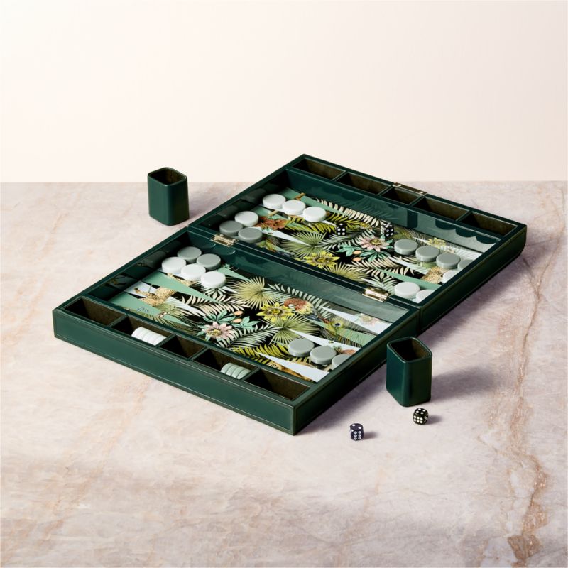 Palm Grove Green Leather Backgammon Set - image 0 of 5