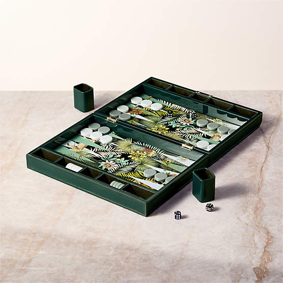 Palm Grove Green Leather Backgammon Set