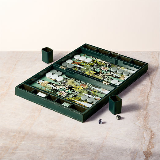 Palm Grove Green Leather Backgammon Set