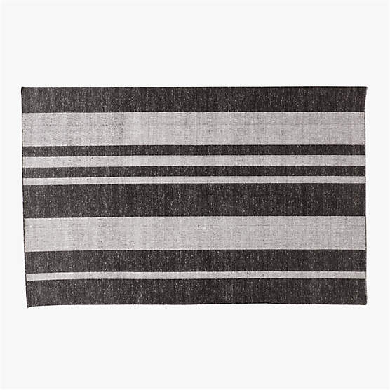 Maar Stripe Black and Warm White Indoor/Outdoor Performance Area Rug 5'x8'