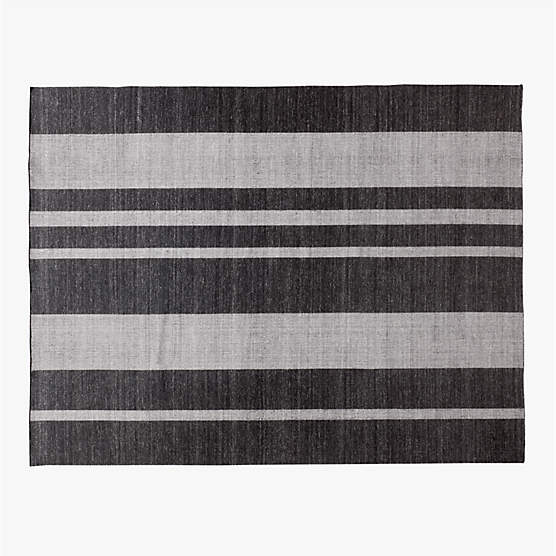 Maar Stripe Black and Warm White Indoor/Outdoor Performance Area Rug 9'x12'