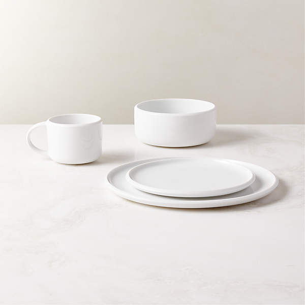 FUNKOL White Porcelain Dinnerware Set, 20-Piece Service for 4 with Dinner Plates, Salad Plate, Bowls, Mugs and Teaspoons