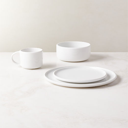 Mack 4-Piece White Dinnerware Set with Pasta Bowl