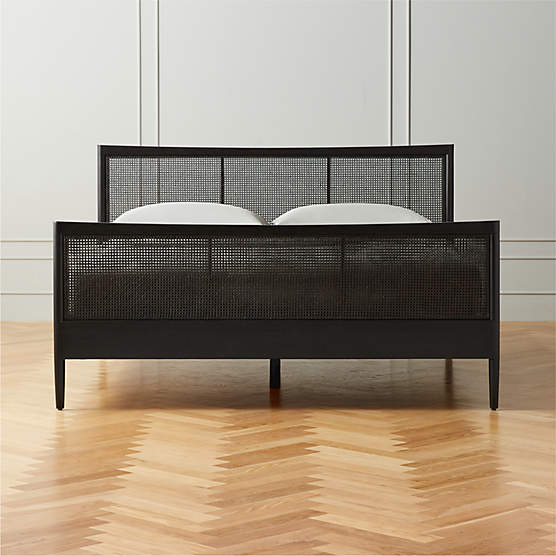 Miri Black and Rattan Modern King Bed + Reviews | CB2