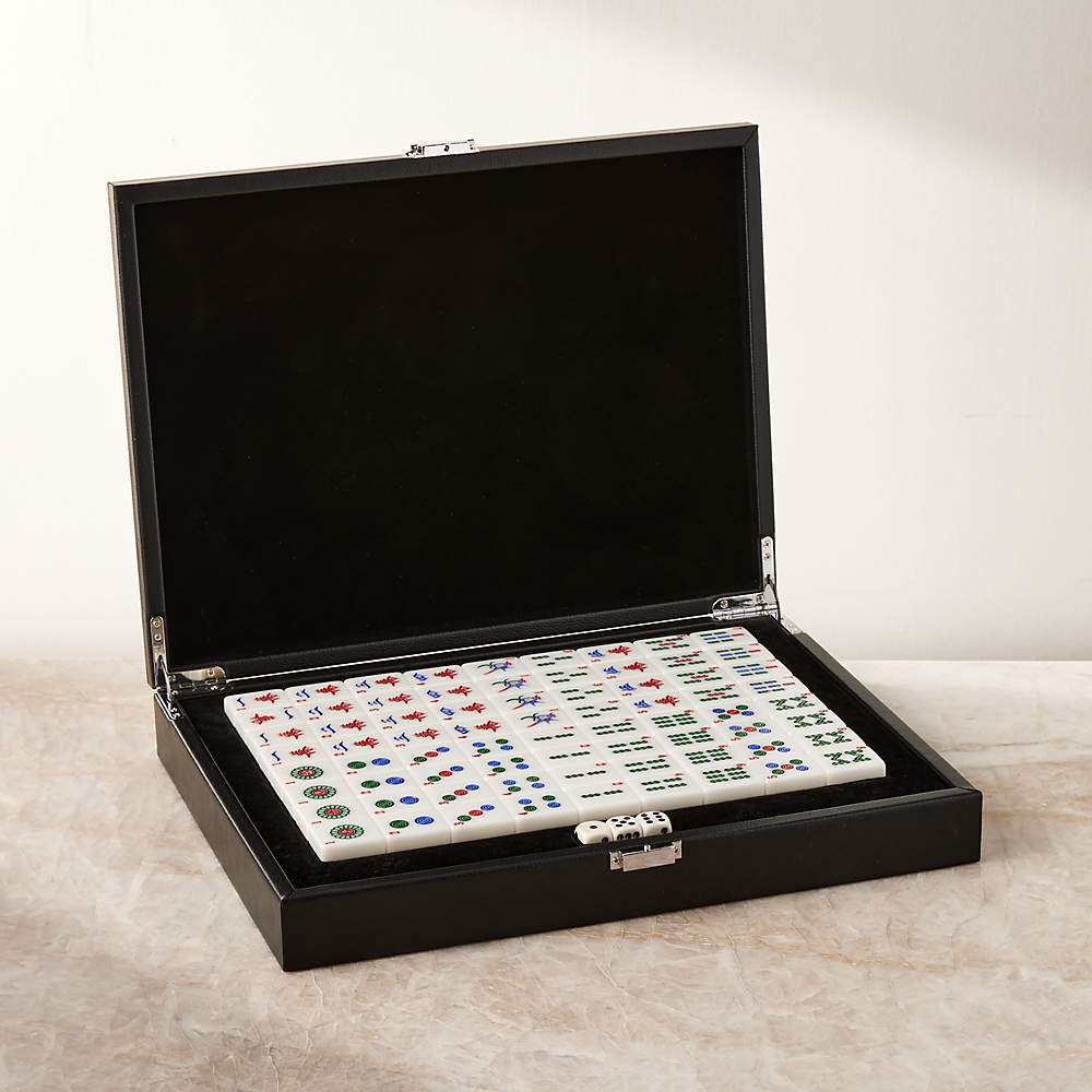 Black Faux Leather Mahjong Game Set