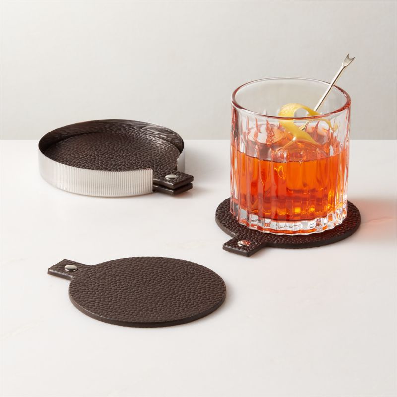 Maja Black Leather Drink Coasters Set of 4 - image 1 of 2