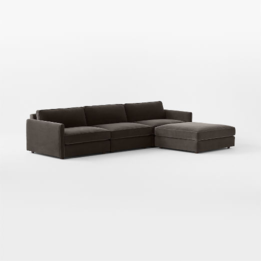 Malea 4-Piece L-Shaped Charcoal Grey Performance Fabric Sectional Sofa with Ottoman