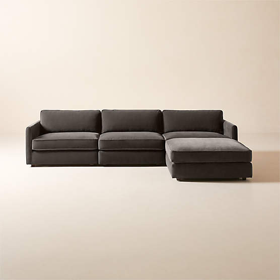 Malea 4-Piece L-Shaped Charcoal Grey Performance Fabric Sectional Sofa with Ottoman