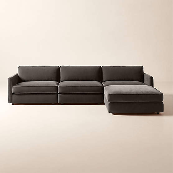 Malea 4-Piece L-Shaped Charcoal Grey Performance Fabric Sectional Sofa with Ottoman