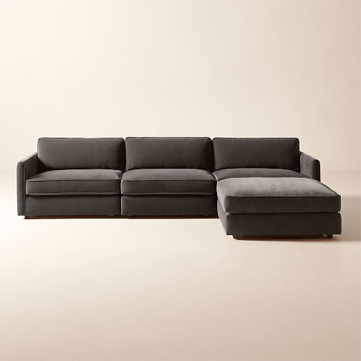 Malea 4-Piece L-Shaped Charcoal Grey Performance Fabric Sectional Sofa with Ottoman